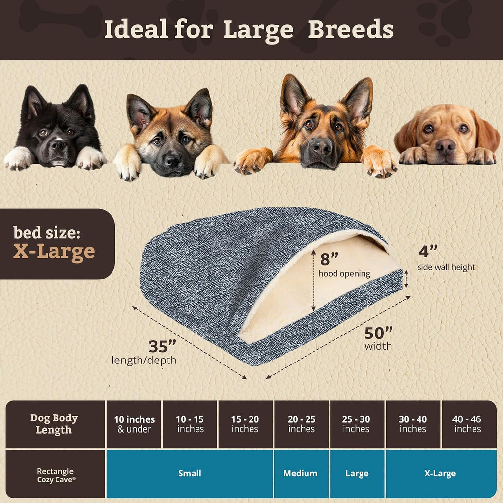 Snoozer Rectangle Cozy Cave Dog Bed, Hooded Dog Bed, Palmer Indigo (XL)