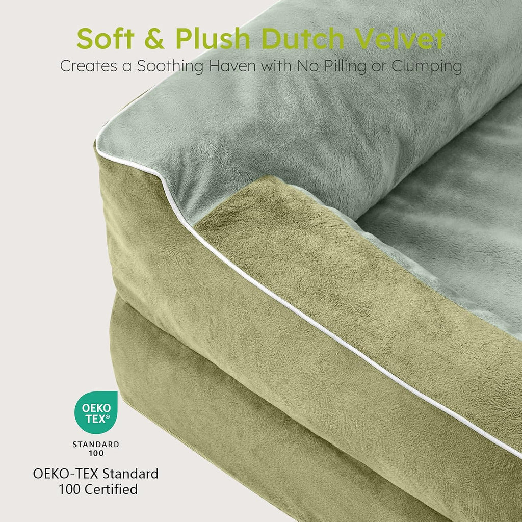 CWAWZ Jumbo Dog Bed for Extra Large Dogs, Orthopedic Dog Bed with Cooling Gel Memory Foam, Waterproof Pet Bed with Removable Washable Cover, 45" Pet Sofa Couch Dutch Velvet with Bone Toy, Dark Green