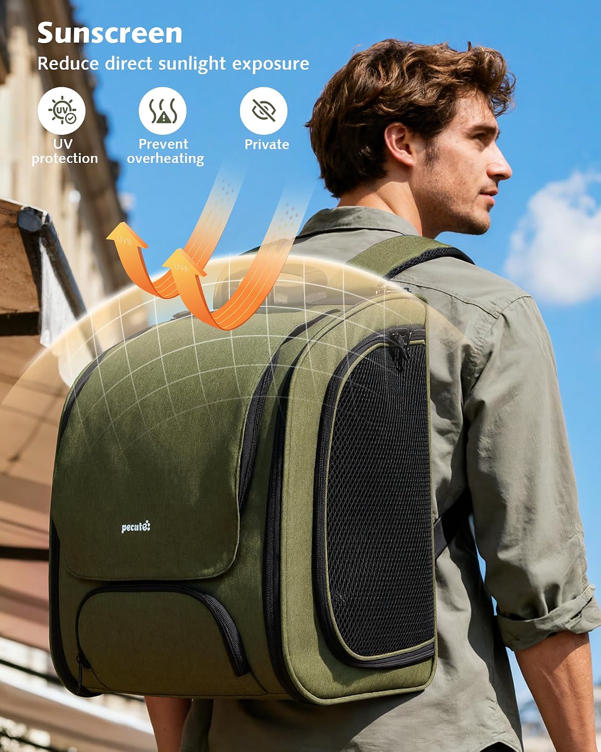 Pecute Cat Backpack Carrier,Cat Bubble,12.6" L x 10.2" W x 16.5" H,Green