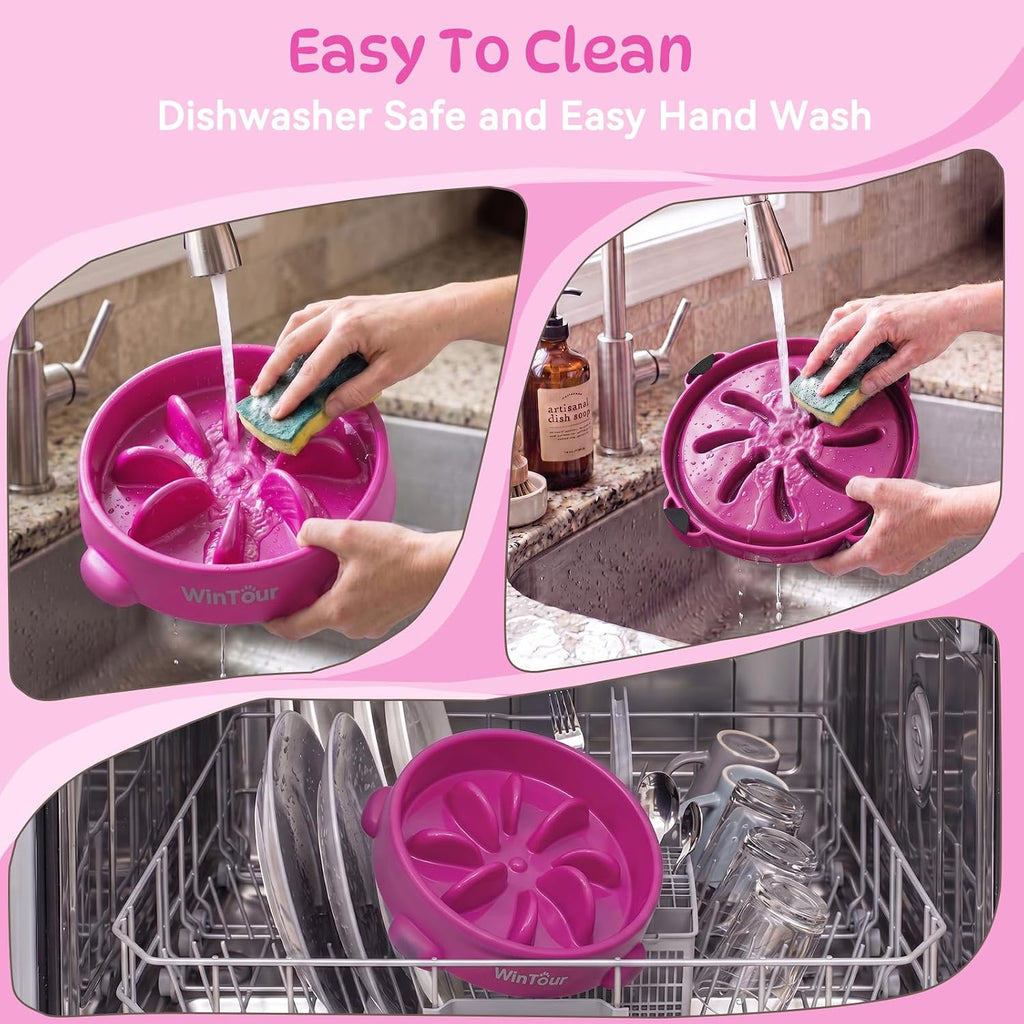 WinTour Slow Feeder Dog Bowls for Small Medium Pets, Round PP Dish, 1 Pack