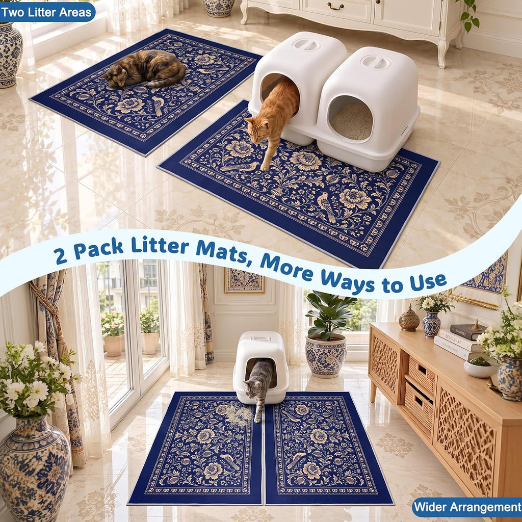 Bienbee Cat Litter Mat, 2 Pack 33" x 22" Machine Washable for Litter Boxes