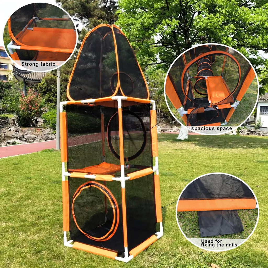 3 in 1 Cat Tent Tunnel 3-Level Climbing Tower with Tunnel Pet Play House Outdoor Large Foldable Cat Enclosure Puppy Playpens (3 in 1)