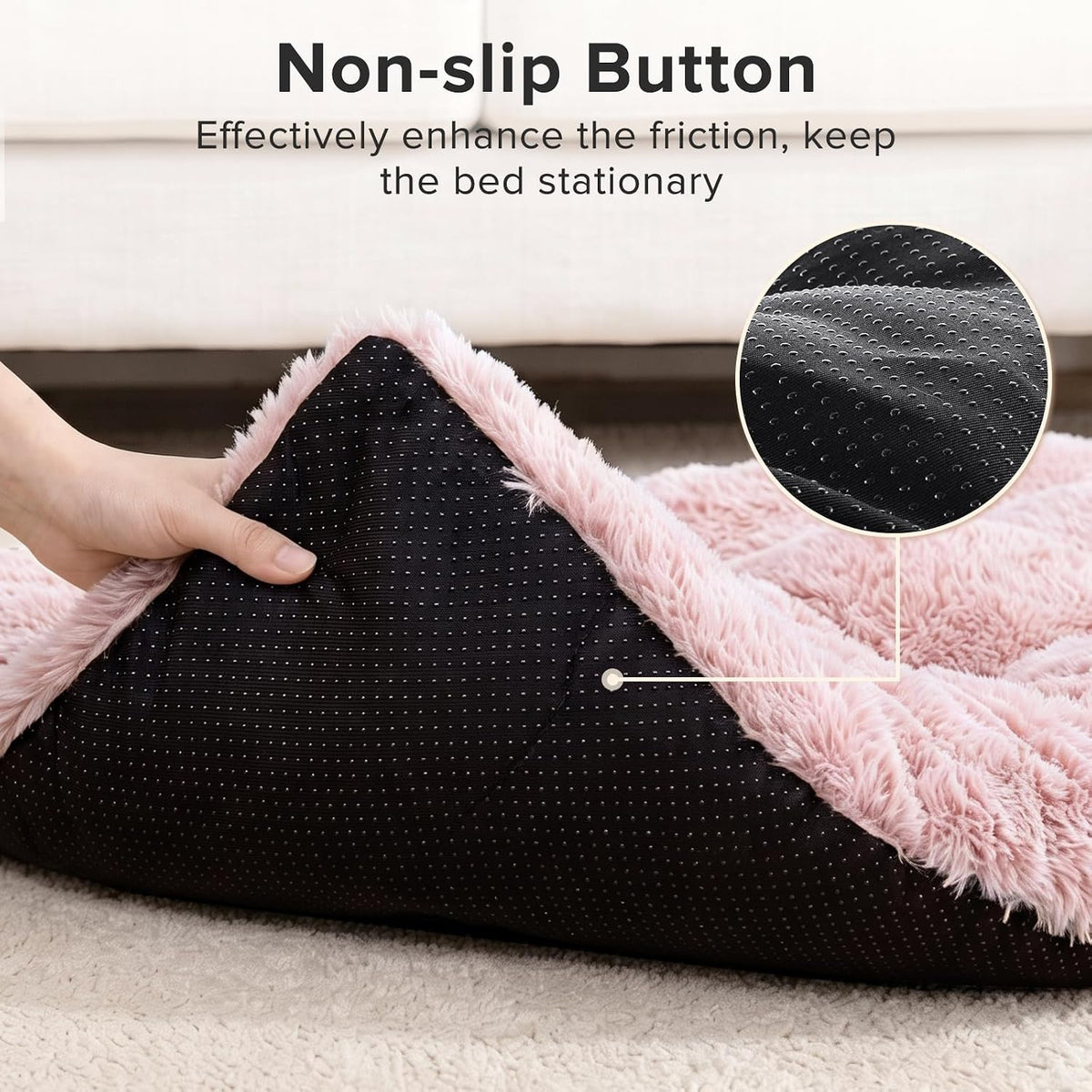 JOEJOY Dog Bed Crate Pad, Deluxe Plush Washable Dog Beds Fulffy Soft Kennel Pad Anti-Slip Pet Sleeping Mat for Medium Small Dogs, 29" x 21", Pink