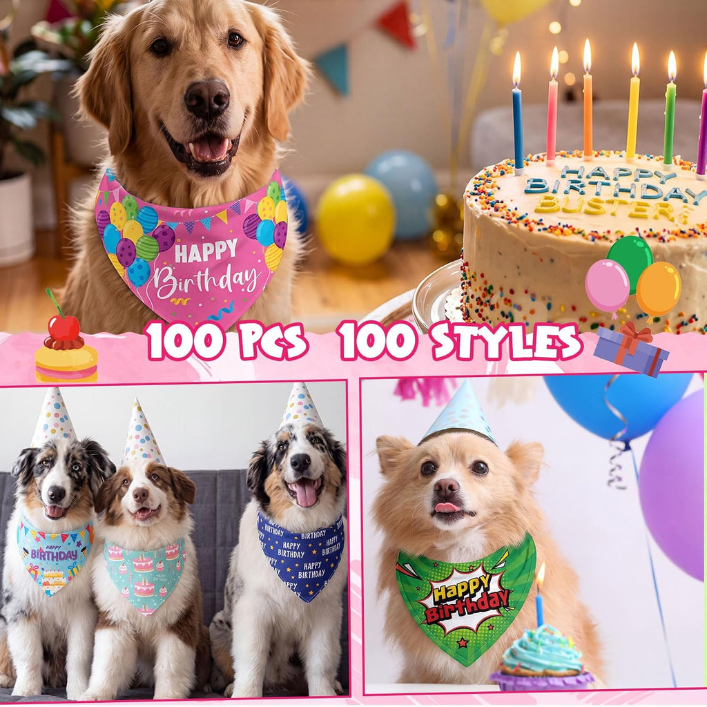 Huhumy 100 Pcs Birthday Dog Bandanas Bulk Bandanas for Medium Large Dogs