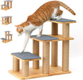 FUKUMARU Dog Stairs, Solid Wood Pet Stairs with Cat Scratching Post