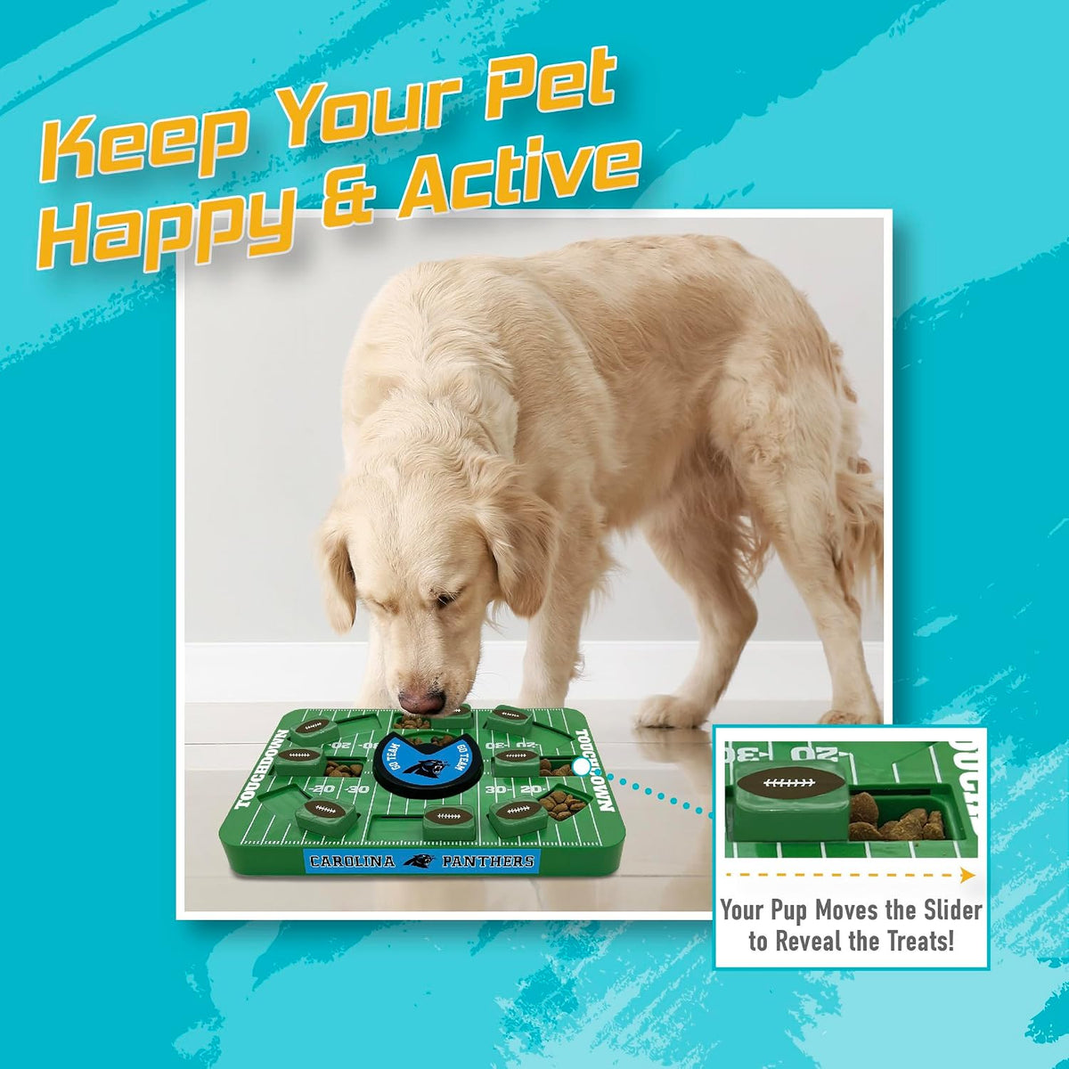 Pets First NFL Carolina Panthers Large Puzzle Toy for Dogs, Slow Feeder Board for Pets, New Bigger Size, Interactive Doggie Treat Toy