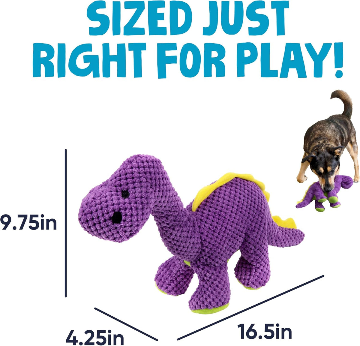 goDog Dinos Bruto Checkers Tough Plush Toy with Chew Guard Technology, Durable Checkered Fabric & Squeaker for Active Play, Purple, Large