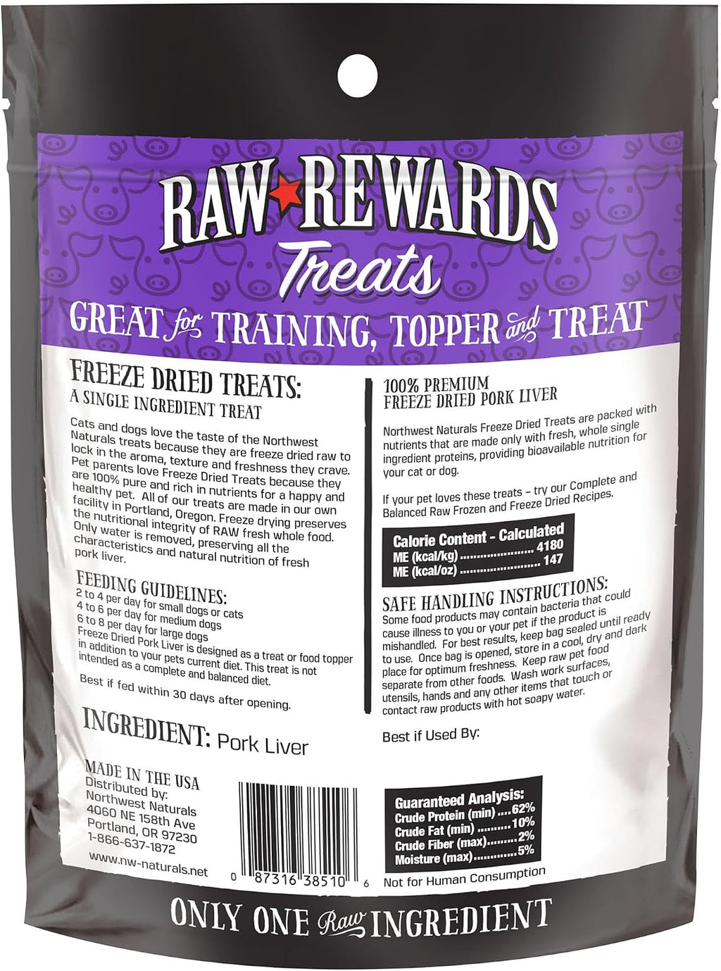 Northwest Naturals Raw Rewards Freeze-Dried Pork Liver Treats for Dogs and Cats - Bite-Sized Pieces - Healthy, 1 Ingredient, Human Grade Pet Food, All Natural - 3 Oz (Pack of 3)