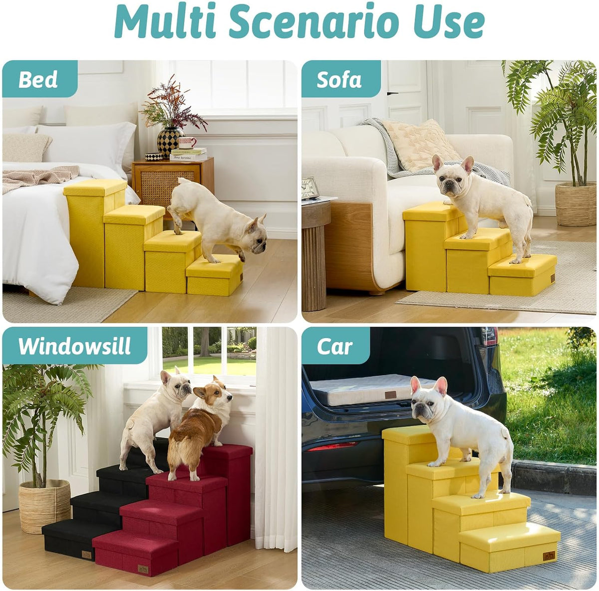 COZY KISS Dog Stairs with Storage, 22" H Wider Dog Steps, 4-Step