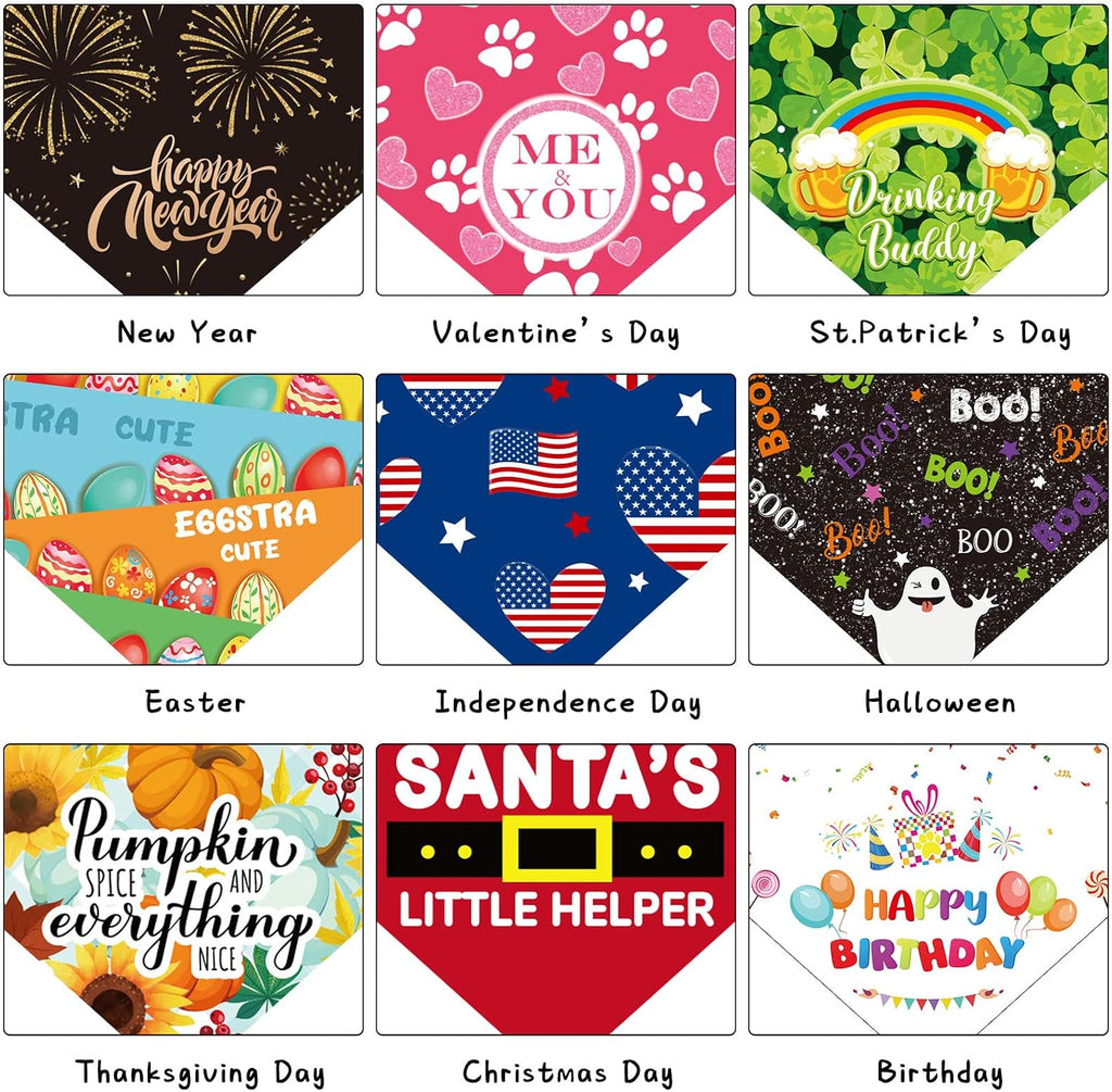 Weewooday 9 Pcs Holiday Dog Bandanas Halloween Thanksgiving Large Pet