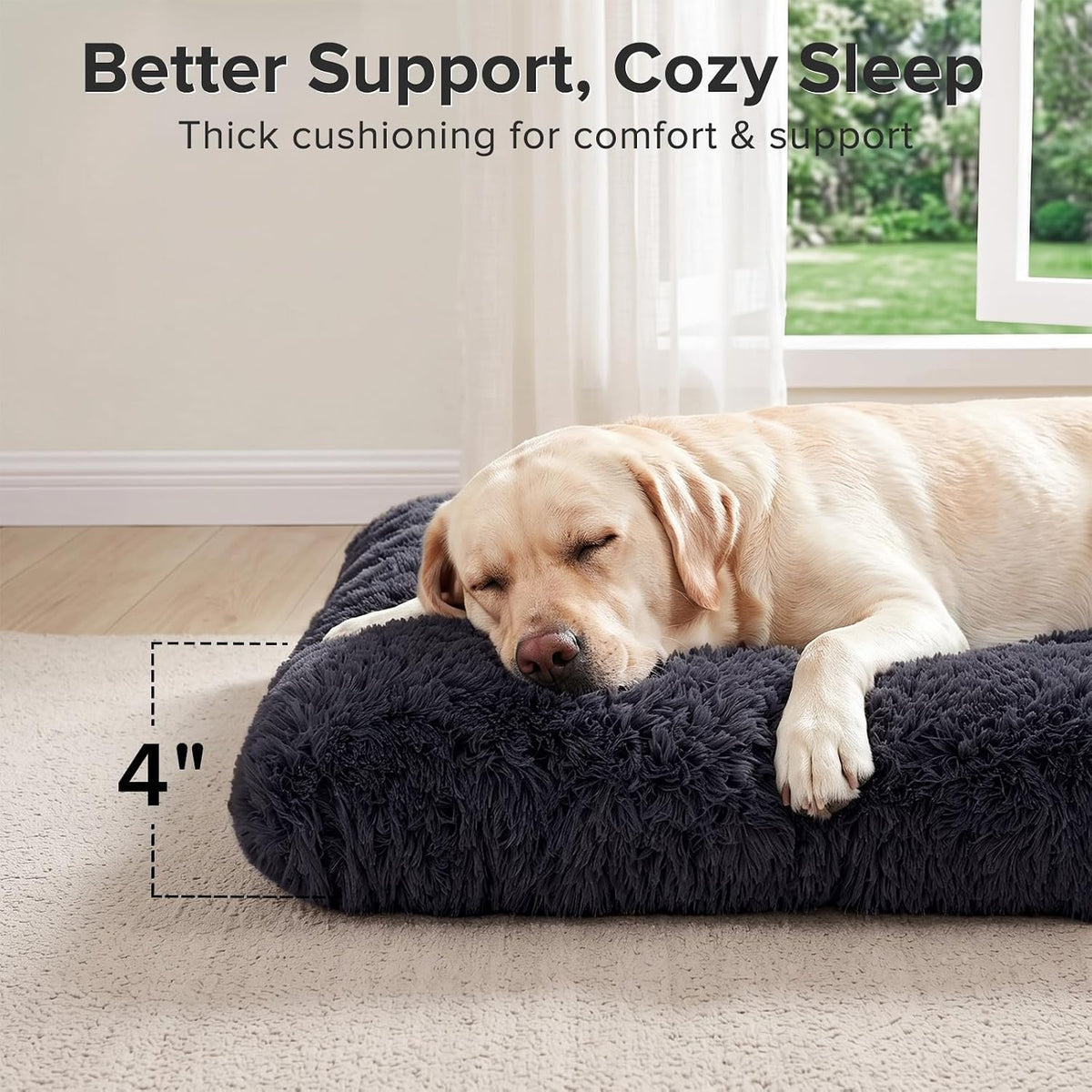 JOEJOY Large Dog Bed Crate Pad, Deluxe Plush Washable Dog Beds Fulffy Soft Kennel Pad Anti-Slip Pet Sleeping Mat for Extra Large Medium Small Dogs, 40" x 27", Dark Grey