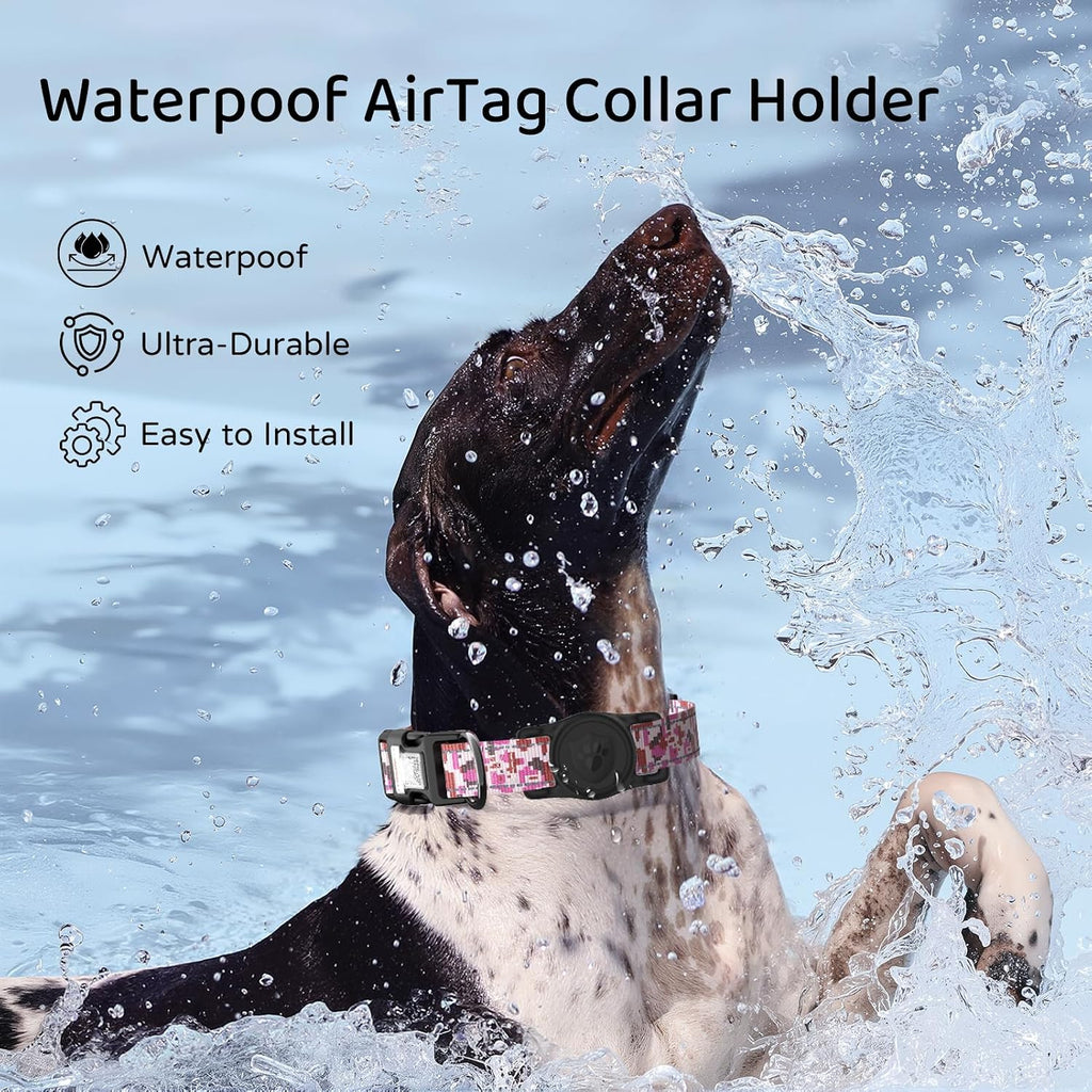 IP68 Waterproof AirTag Holder for Dog Collar, Silicone, Black, 2 Pack