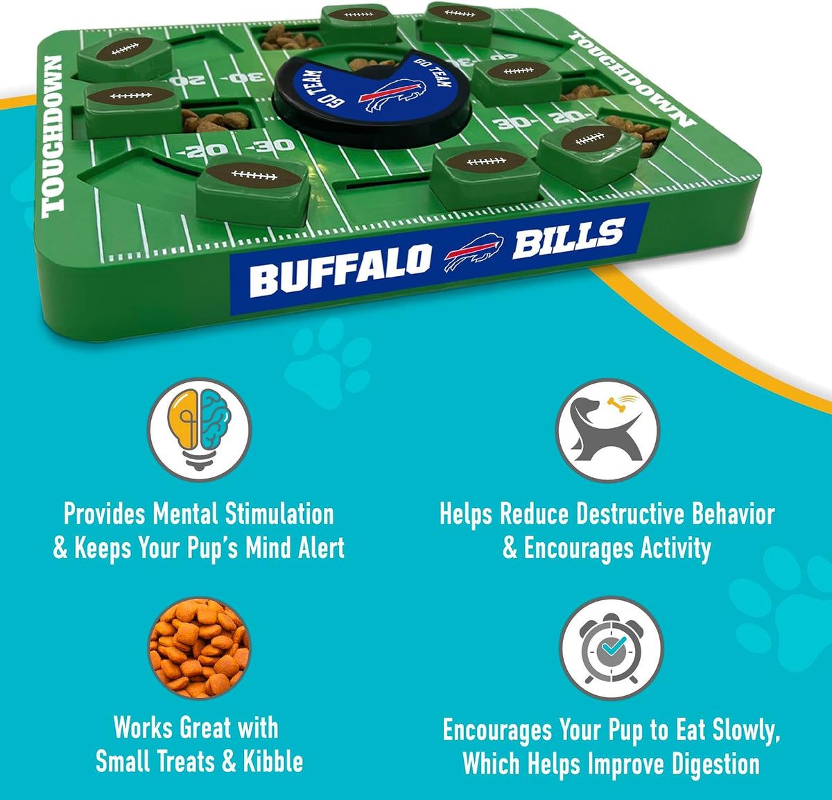 Pets First NFL Buffalo Bills Large Puzzle Toy for Dogs, Slow Feeder Board for Pets, New Bigger Size, Interactive Doggie Treat Toy