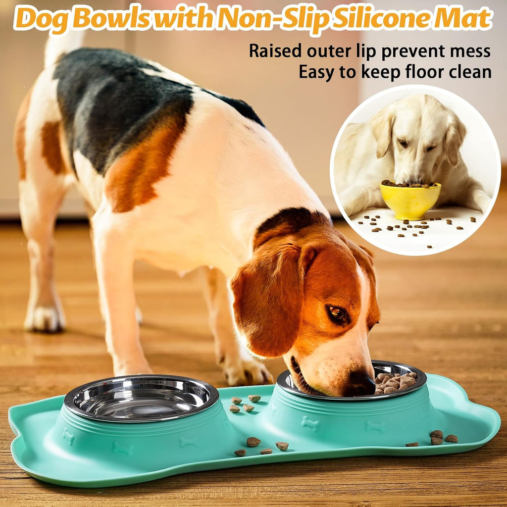 Hubulk Pet Dog Bowls 2 Stainless Steel Dog Bowl with No Spill Non-Skid Silicone Mat + Pet Food Scoop Water and Food Feeder Bowls for Feeding Small Medium Large Dogs Cats Puppies (X-Large, Mint Green)… 
