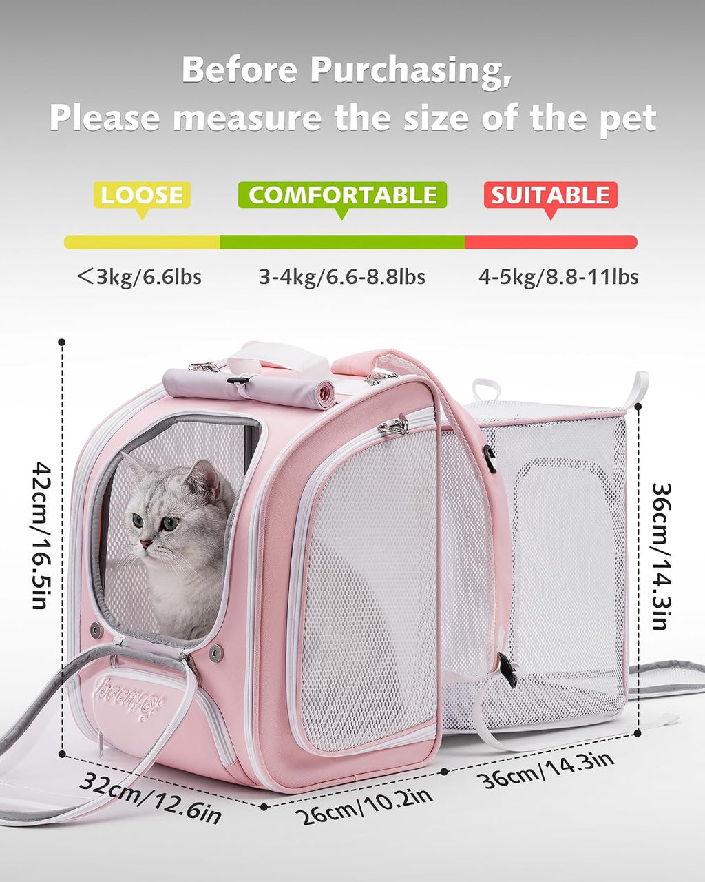 Pecute Cat Backpack Carrier,Cat Bubble,12.6" L x 10.2" W x 16.5" H,Pink