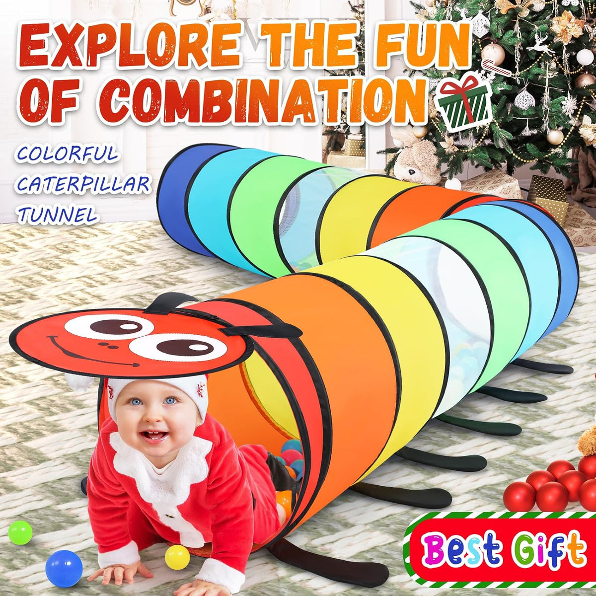 Moncoland Kids Play Tunnel Tent for Toddlers, Pack of 2 Colorful Pop Up Crawl Tunnel Toy Baby or Pet, Collapsible Gift Boy and Girl Tunnel Indoor Outdoor Game