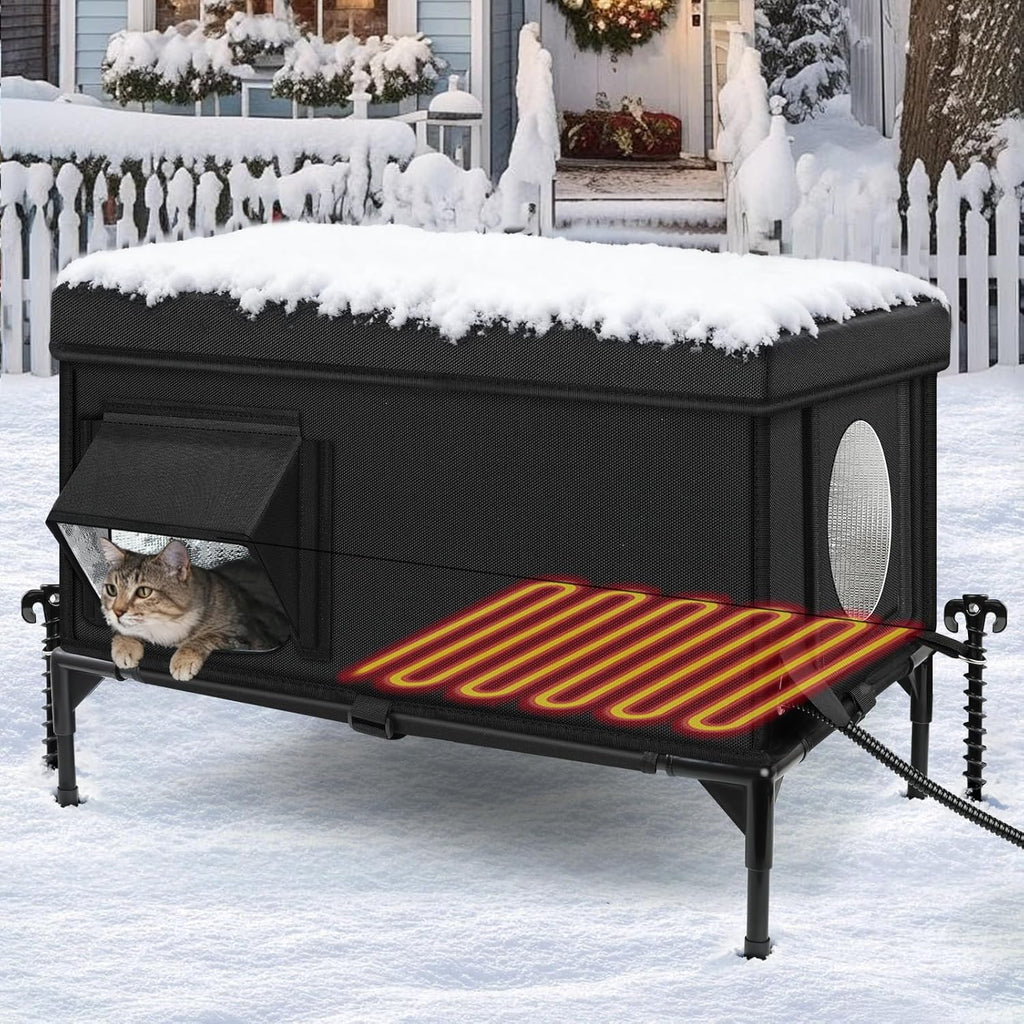 Heated Cat House for Outside, Insulated Outdoor Cat House Shelter(Large)