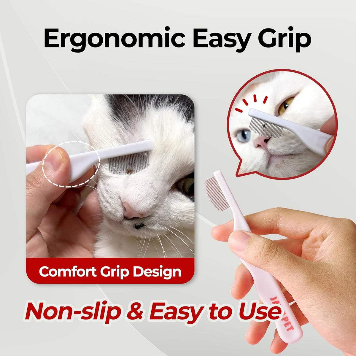 JAYU PET Facial Grooming Comb - Dog Eye Combs, Stress-free Tear Stain Remover for Dogs & Cats, Pet Facial Brush, Cat Grooming Kit, Stainless Steel Deshedding Comb (2ea)