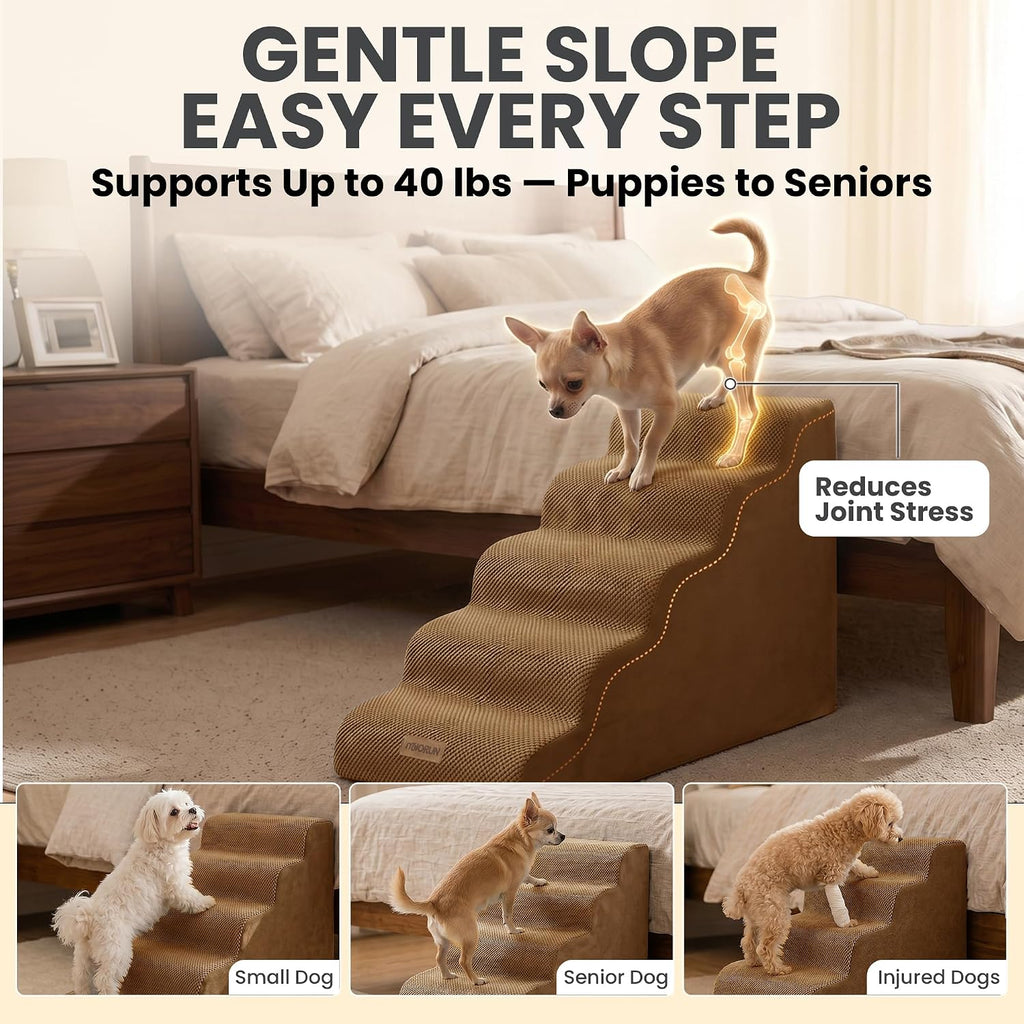 Miorun Dog Stairs for High Beds, 24.5" Foam Pet Ramp Step for Small Dogs