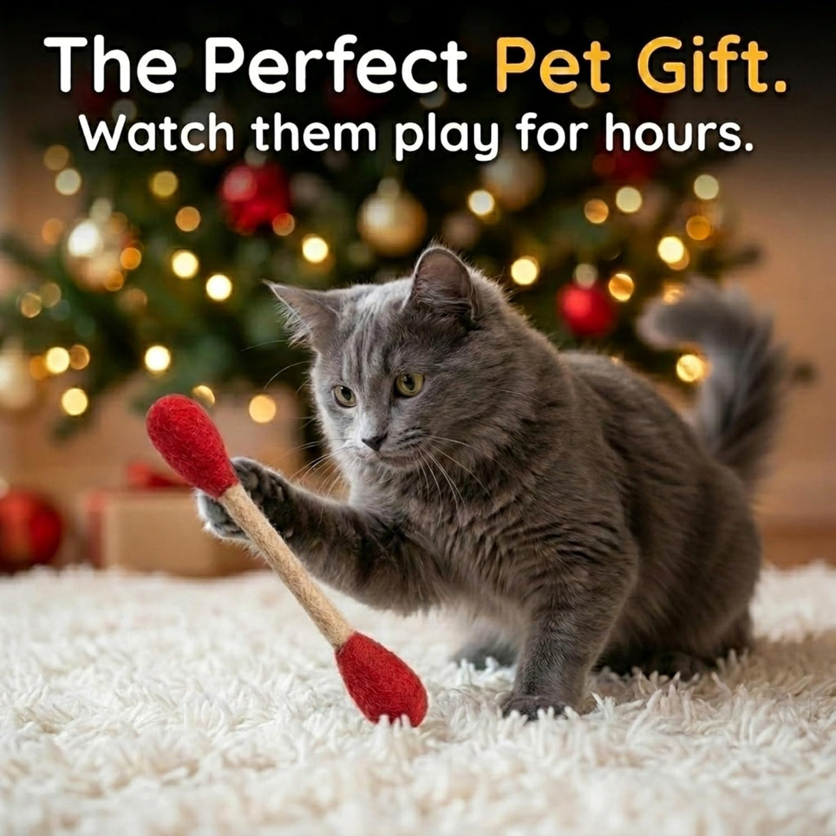 Glaciart One Christmas Cat Toys, 7-Pack Wool Felt Swabs + Gnome, Catnip