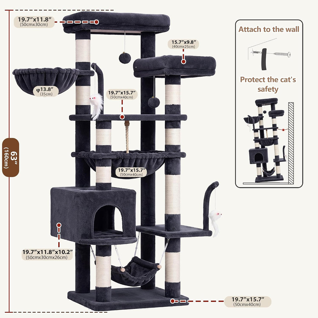 Gitelsnour Cat Tree, 63'' Cat Tower for Large Cats, Big Hammock GCT020G