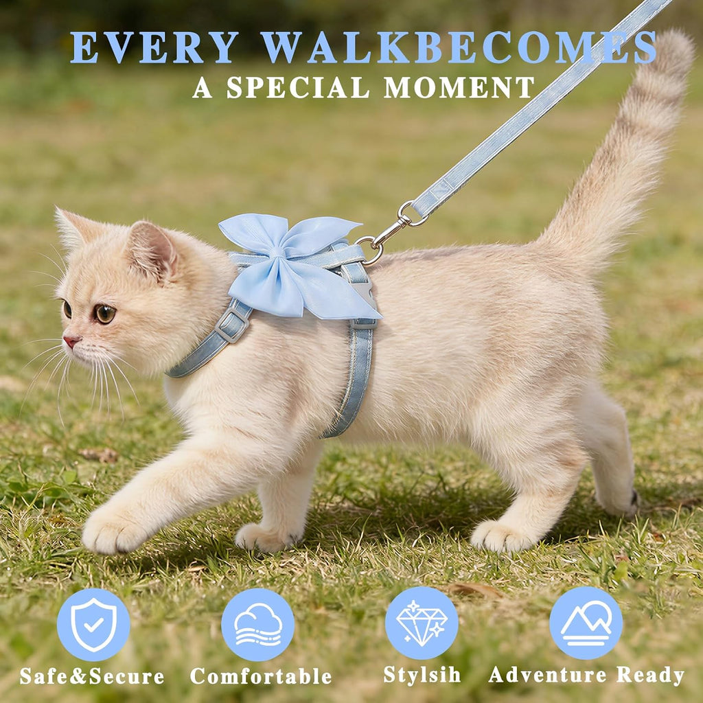 Tensho Blue Bow Cat Harness and Leash Set, Escape Proof, M