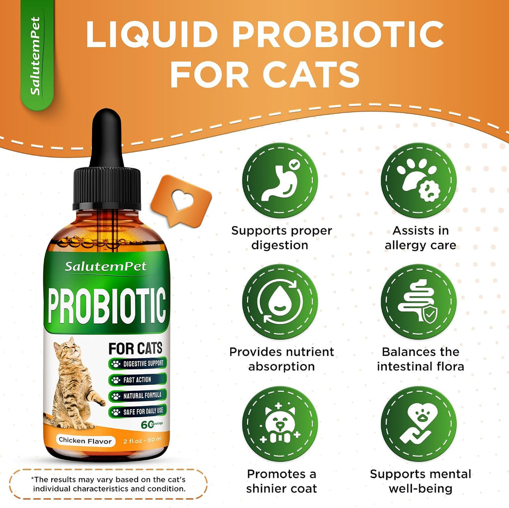 Cat Probiotic Helps with Colic, Upset Stomach, Diarrhea, Gas, and Bloating – Advanced Prebiotics & Probiotics for Cats Digestive Support – Enriched with Chicken Flavor – 2 Oz