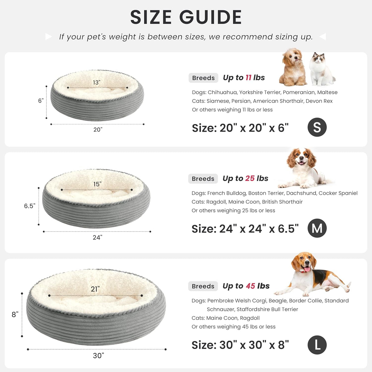 Love's cabin Round Donut Cat and Dog Cushion Bed, 24in Pet Bed for Small or Medium Dogs, Anti-Slip & Water-Resistant Bottom, Soft Durable Fabric Pet Beds, Washable Calming Cat Bed Light Grey