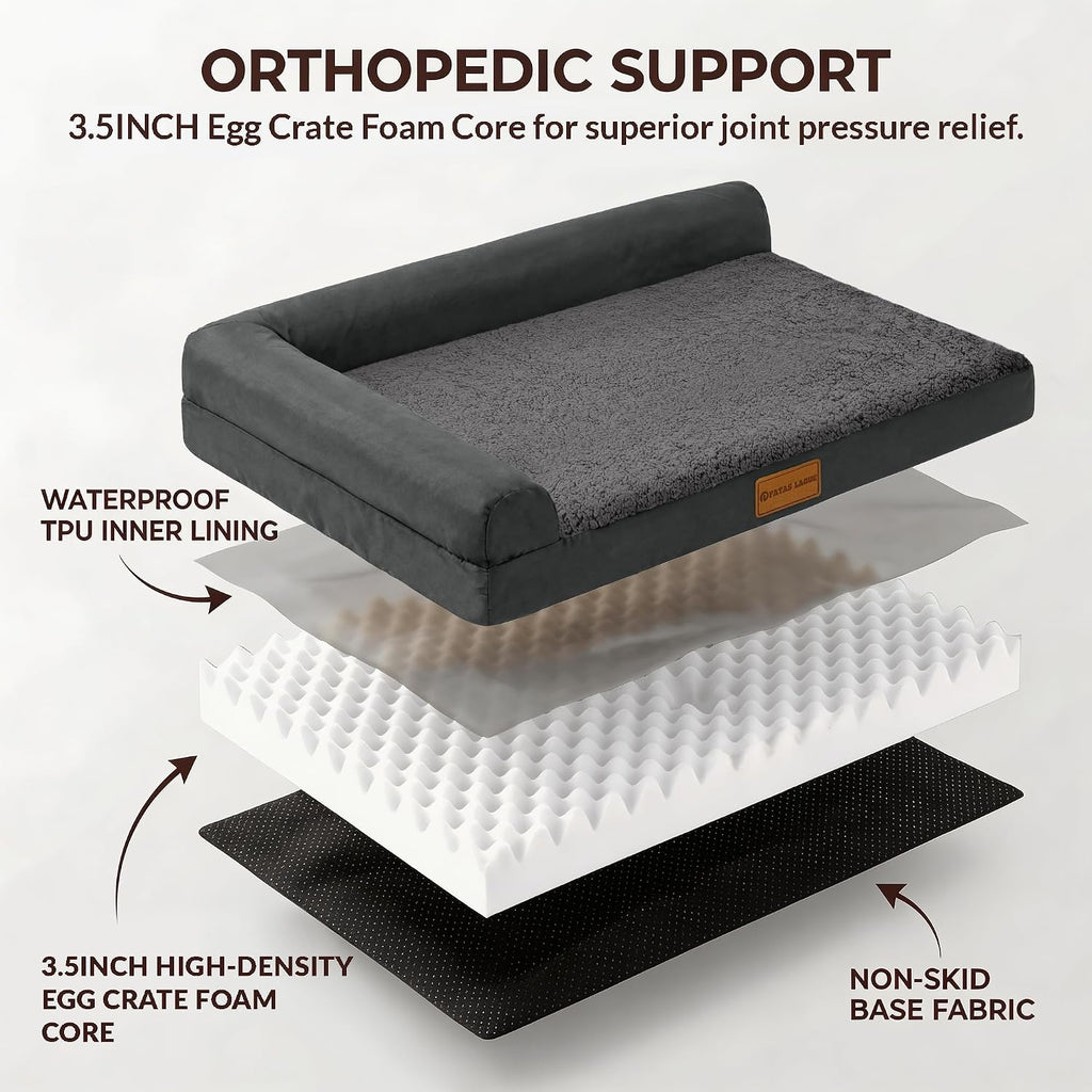 Patas Lague Orthopedic Medium Dog Bed Washable Pet Sofa Bed 30X20 Dark Grey