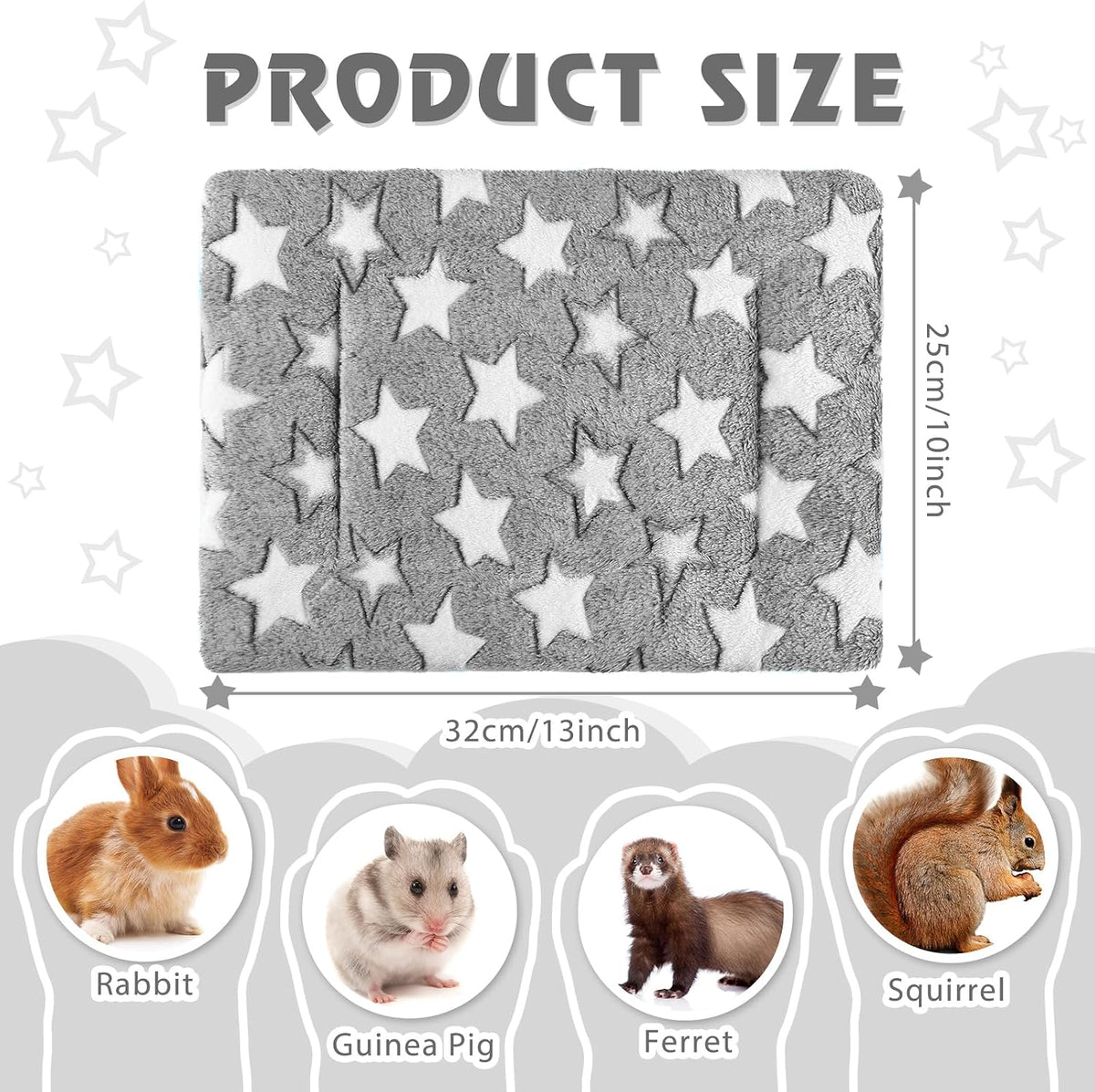 Haull 4 Pcs Waterproof Guinea Pig Bedding Mat, Gray Star, 13 x 10