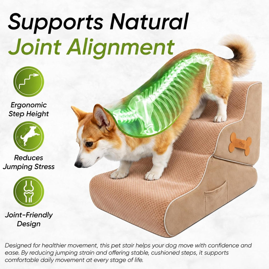 Dog Stairs for Bed & Couch – 2-in-1 Foldable Dog Stairs and Ramp (Beige)