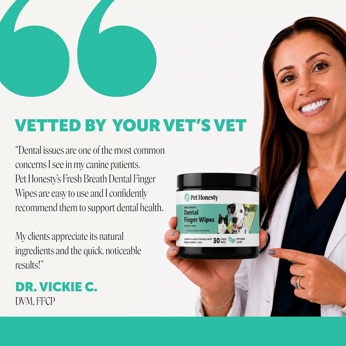 Pet Honesty Vet Recommended Cat & Dog Dental Wipes with Zinc, 30 ct