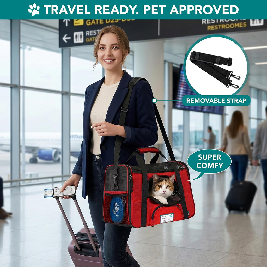 PetAmi Airline Approved Pet Carrier for Cats & Small Dogs, Small, Red