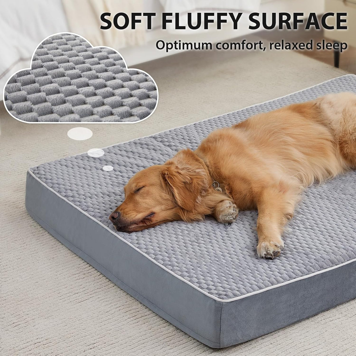LEXTRO XL Waterproof Orthopedic Dog Bed for Crate Mat, 41x27 Extra Large Dog Bed Washable with Removable Washable Cover, Comfortable Dogs Crate Pad for Large Size Dogs, Gray