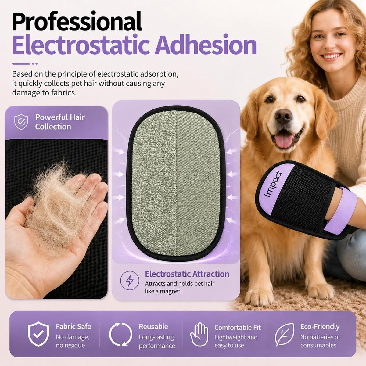 Pet Hair Removal Glove, Reusable Electrostatic Fur Remover for Dogs and Cats