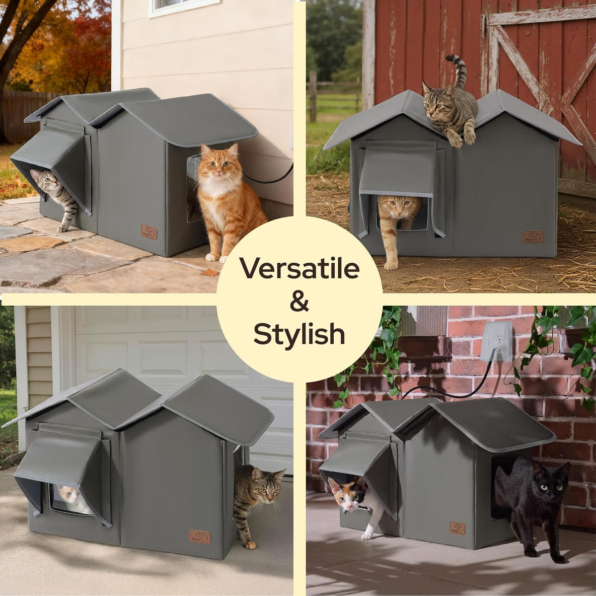 Bedsure ReflexHeat™ Extra Wide Heated Cat House for Outside with Raise Base
