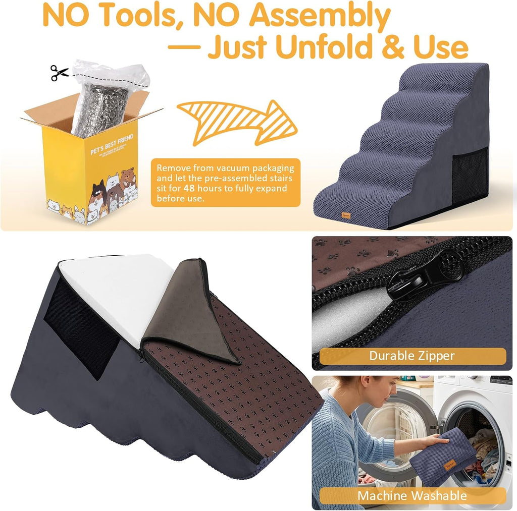 Topmart High Density Foam Dog Steps 5 Tiers, Extra Wide Deep Pet Steps