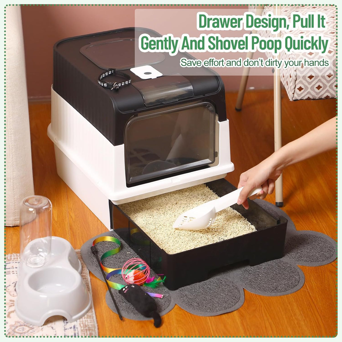 Tioncy 7 Pcs Kitten Litter Box Starter Kit, Enclosed with Shovel, Black