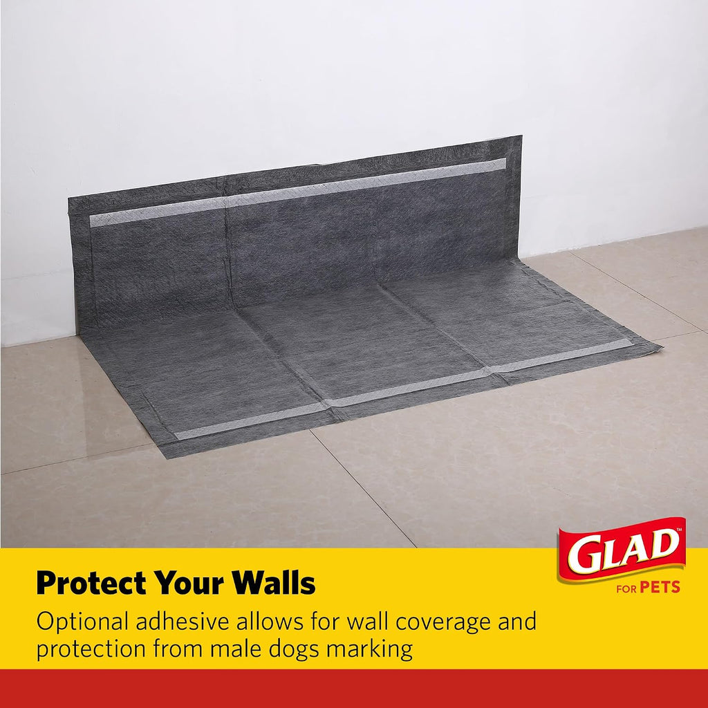 Glad for Pets Giant Activated Carbon Training Pads, 30 x 36 In, 24 Ct, 3-Pk | Adhesive backing and wall protection for leak-proof, super-absorbent day-to-night coverage