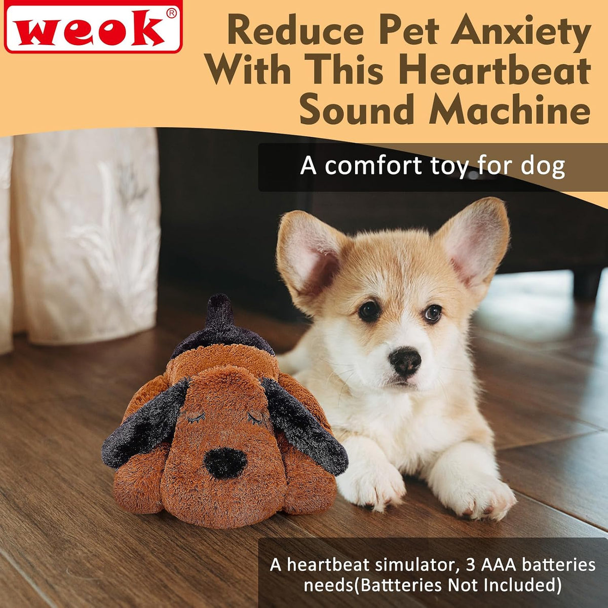 WEOK Heartbeat Puppy for Dogs, Helps for Anxiety Relief and Calming, Stuffed Animal Anxiety Calming Behavioral Puppy Heartbeat Toy Sleep aid for Cats Pets（for Small Breeds）