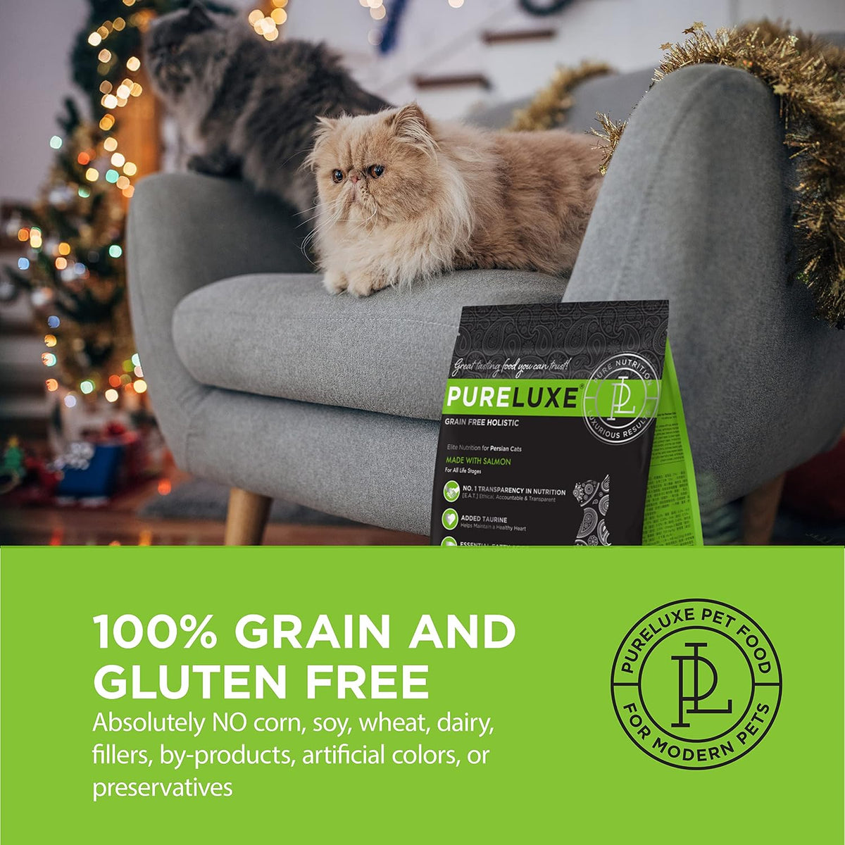 PURELUXE Grain and Gluten Free Cat Food, Persian Cat Elite Nutrition, Salmon, for Persian Cats at All Life Stages and Breeds, Made in The USA, 11lbs