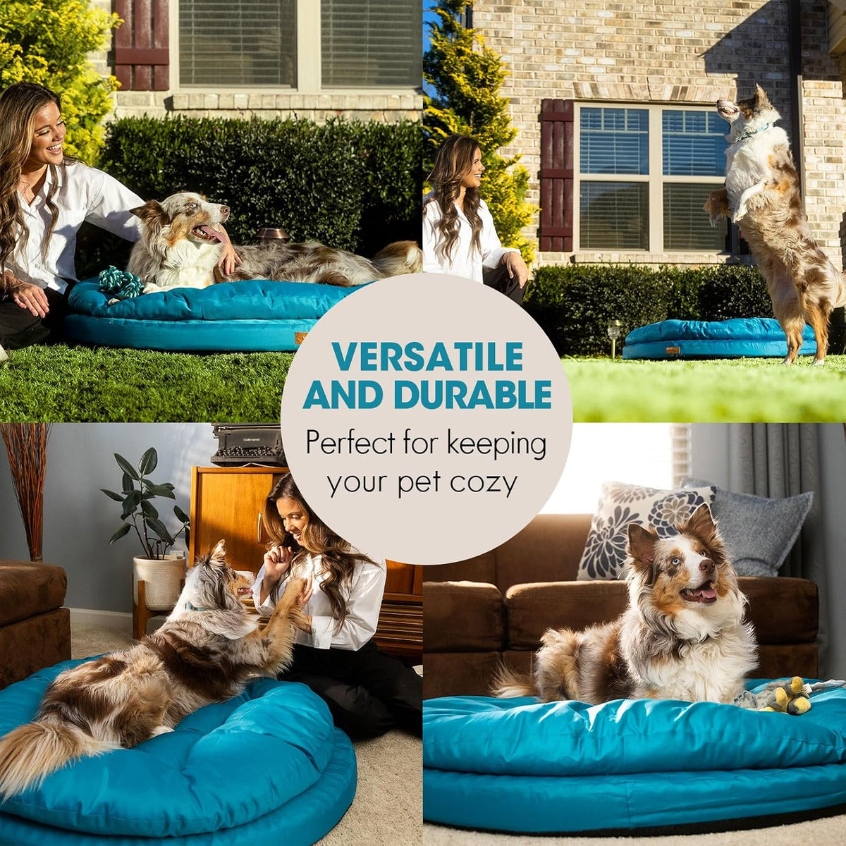 ClevaHome Orthopedic Dog Bed for Large Dogs, 36 inches Dual Layer Water Repellent Round Pet Bed with Washable Cover Nonslip Bottom（Mosaic Blue）