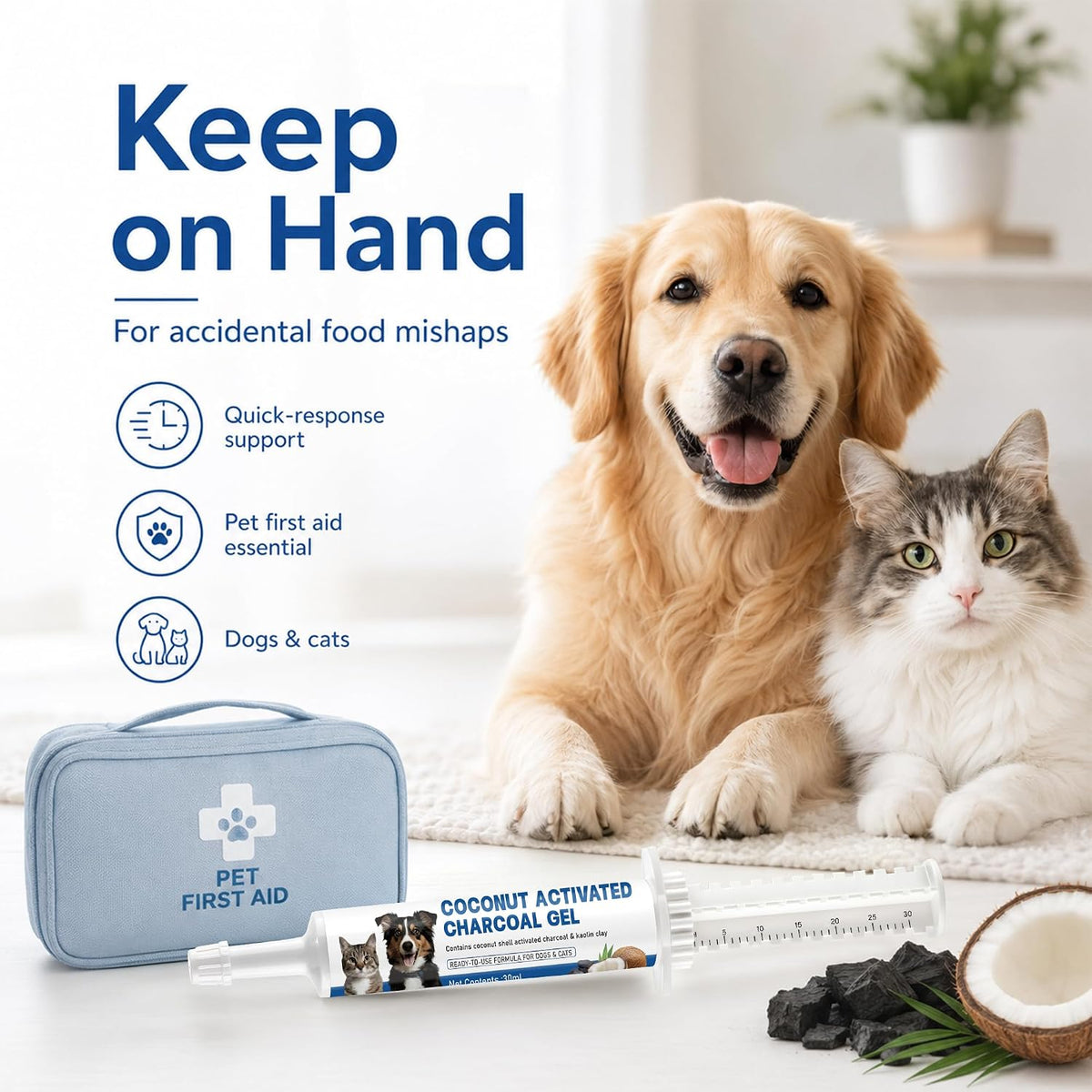 Activated Charcoal for Dogs & Cats, 30mL Pet First Aid for Accidental Toxin Ingestion, Toxin Absorber for Pet Emergency, Supports Healthy Digestive Function, Ready-to-Use Oral Gel