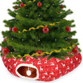 Cat Tunnel Christmas Tree Skirt Cat Bed Indoor 3 ft x 3 ft x 10 Inch Kitten Donut Tunnel with Ball Peekaboo Cave Pet Bed Round Hideaway Holiday Cave Circle Pets Gift(Elk)