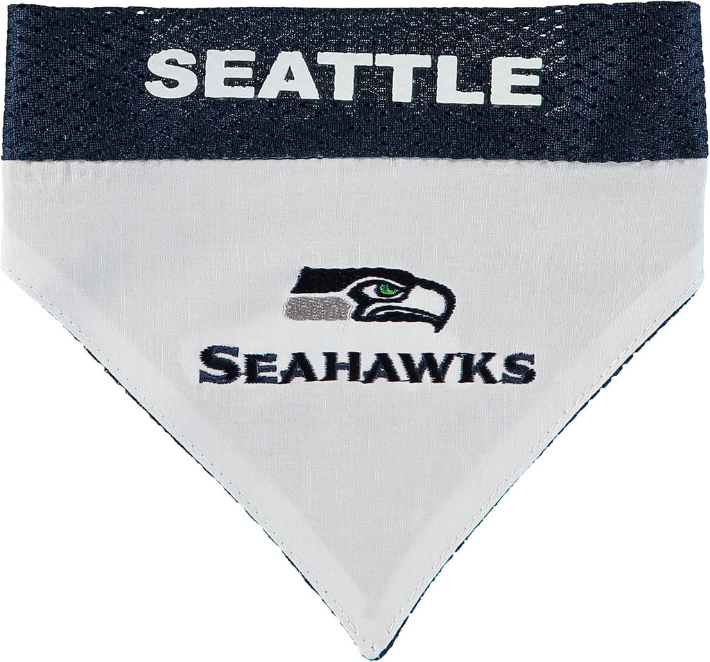 Pets First NFL DOG BANDANA - SEATTLE SEAHAWKS REVERSIBLE PET BANDANA. 2 Sided Sports Bandana with a PREMIUM Embroidery TEAM LOGO, Large/X-Large. - 2 Sizes & 32 NFL Teams available
