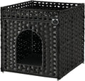 SETVSON Cat Litter Box Enclosure Furniture, Hidden PE Rattan, Black