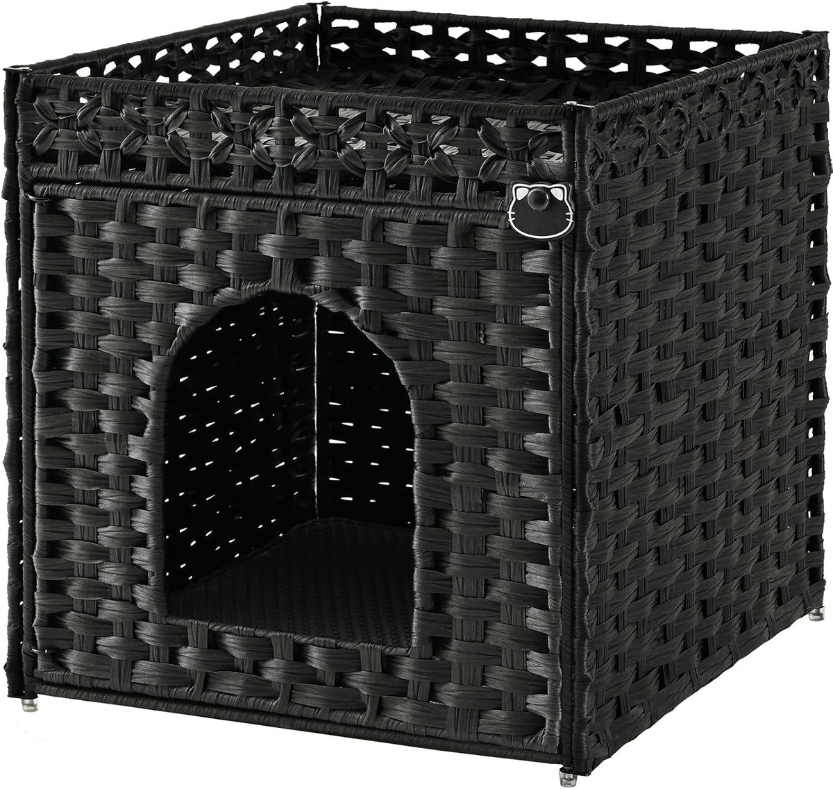 SETVSON Cat Litter Box Enclosure Furniture, Hidden PE Rattan, Black