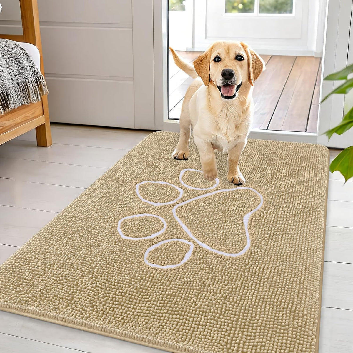 OLANLY Dog Door Mat for Muddy Paws 44x32, Paw Print Design Chenille Mud Mat