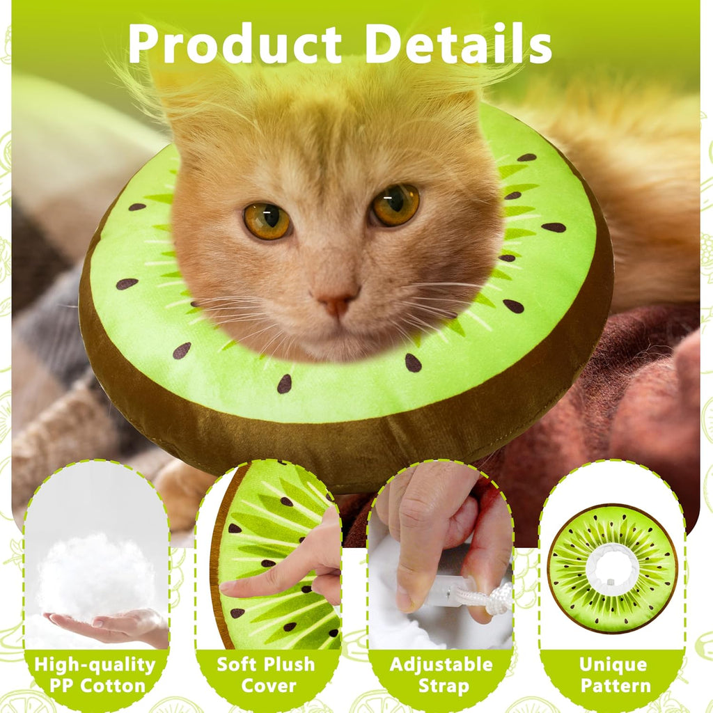 Cat Cone Collar Soft, Adjustable Cat Recovery Cone (Kiwifruit, S)
