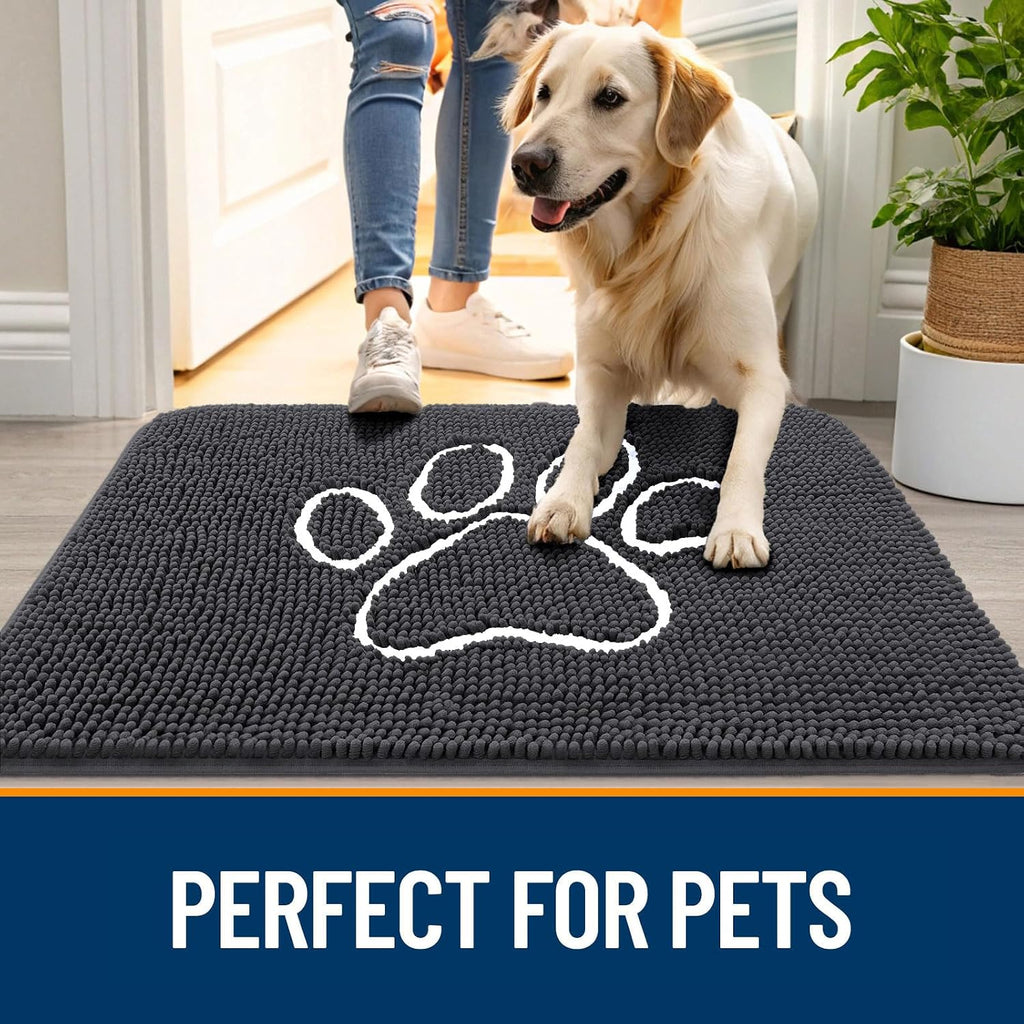 OLANLY Dog Door Mat for Muddy Paws 48x30, Paw Print Design Chenille Mud Mat